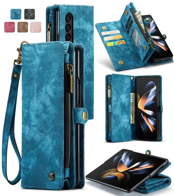 CaseMe Samsung Galaxy Z Fold4 5G Zipper Wallet Case Blue