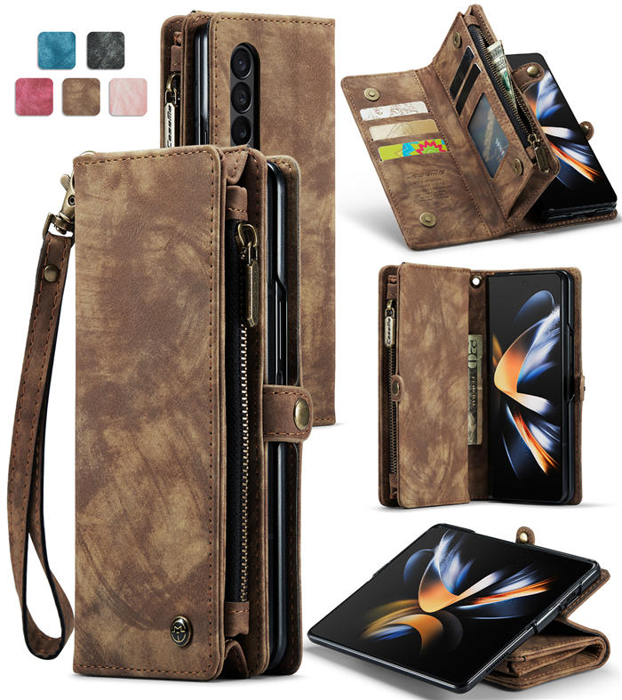 CaseMe Samsung Galaxy Z Fold4 5G Zipper Wallet Case Coffee - Click Image to Close