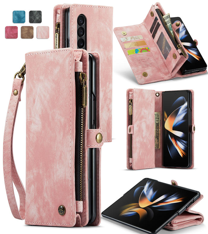 CaseMe Samsung Galaxy Z Fold4 5G Zipper Wallet Case Pink - Click Image to Close