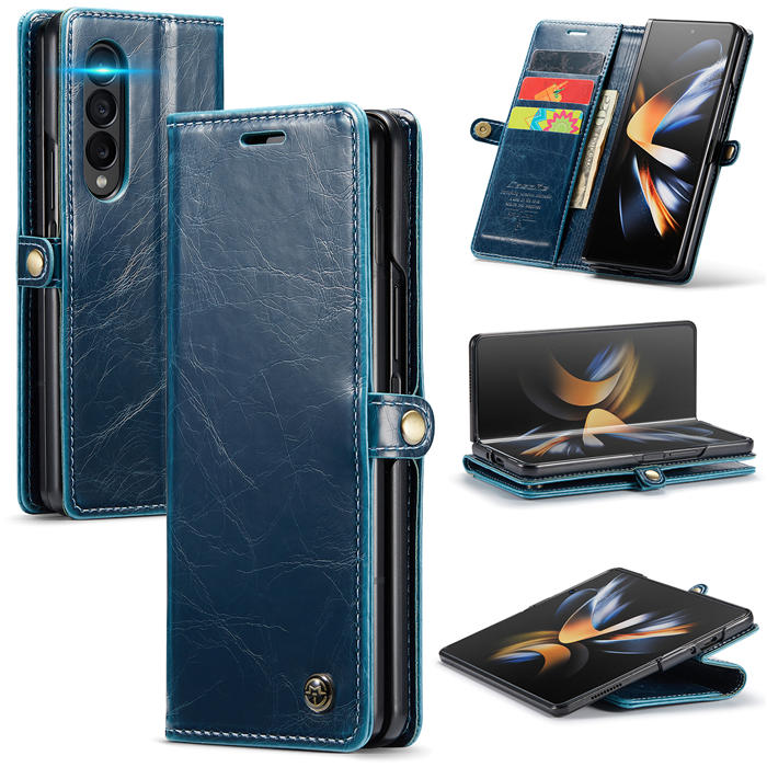 CaseMe Samsung Galaxy Z Fold4 Wallet Kickstand Case Blue - Click Image to Close