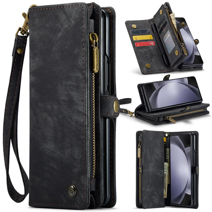 CaseMe Samsung Galaxy Z Fold5 Wallet Magnetic Case with Wrist Strap Black - Click Image to Close