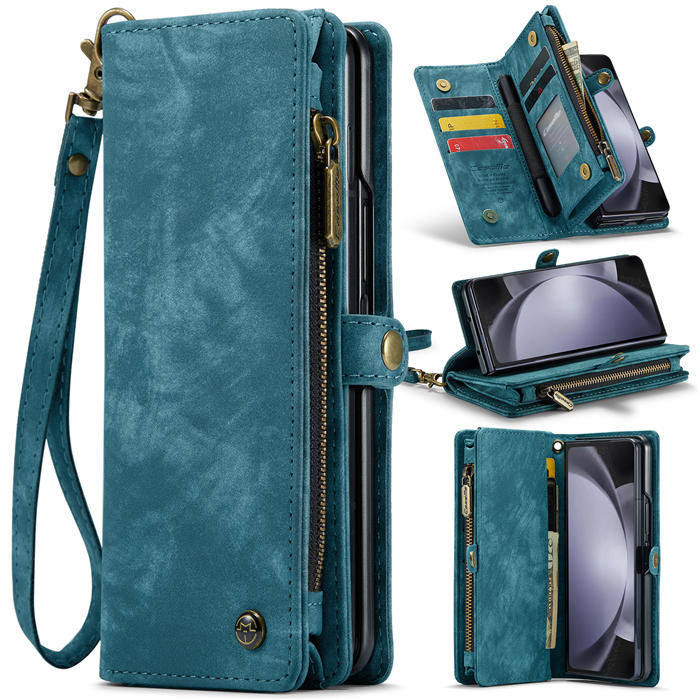 CaseMe Samsung Galaxy Z Fold5 Wallet Magnetic Case with Wrist Strap Blue - Click Image to Close