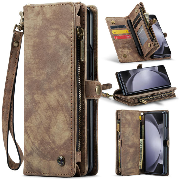 CaseMe Samsung Galaxy Z Fold5 Wallet Magnetic Case with Wrist Strap Coffee - Click Image to Close