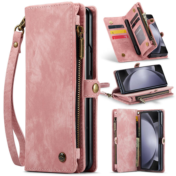 CaseMe Samsung Galaxy Z Fold5 Wallet Magnetic Case with Wrist Strap Pink