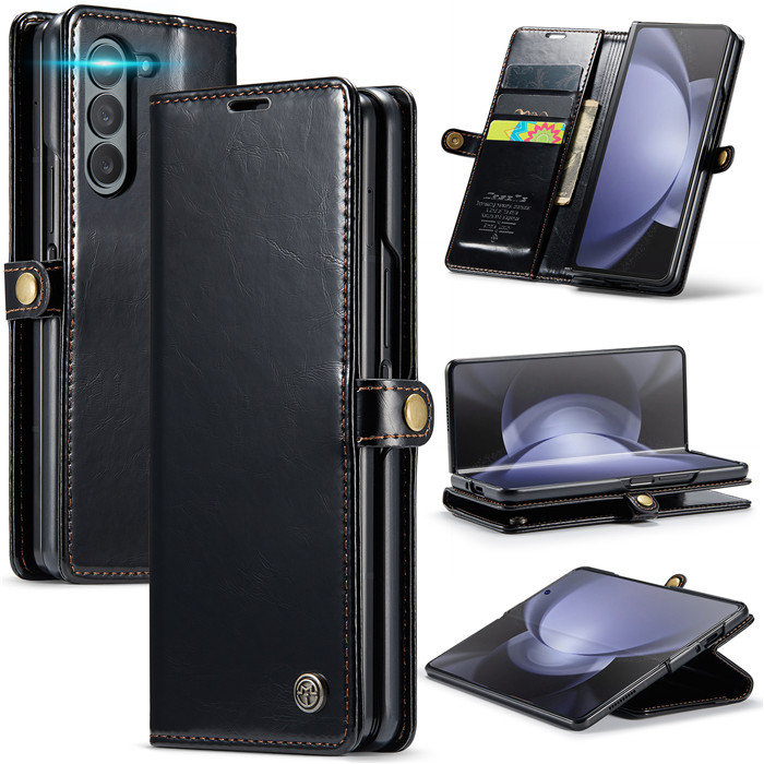 CaseMe Samsung Galaxy Z Fold5 Luxury Wallet Magnetic Case Black - Click Image to Close