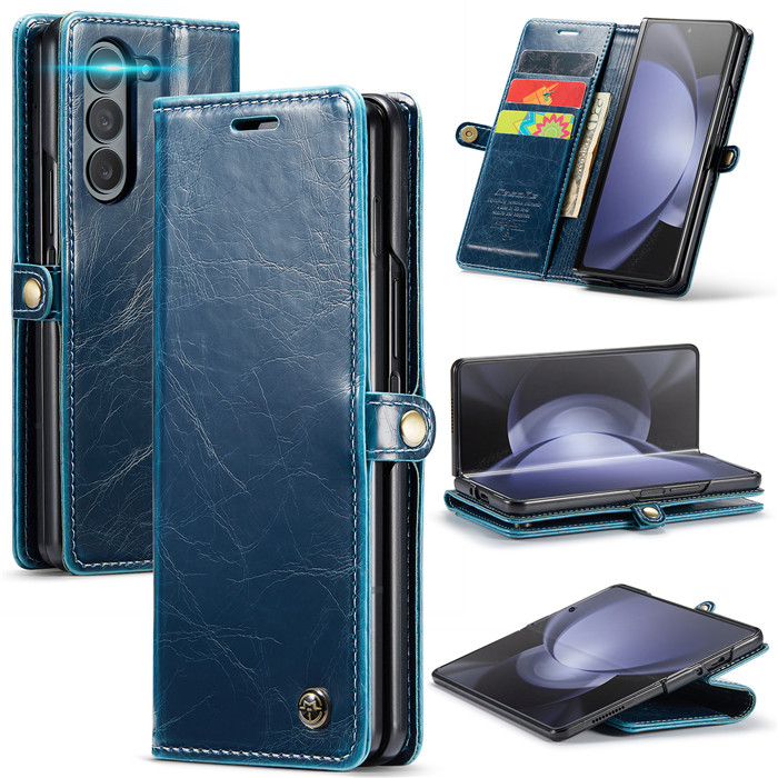 CaseMe Samsung Galaxy Z Fold5 Luxury Wallet Magnetic Case Blue - Click Image to Close
