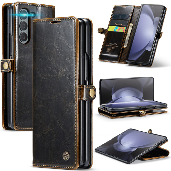 CaseMe Samsung Galaxy Z Fold5 Luxury Wallet Magnetic Case Coffee - Click Image to Close