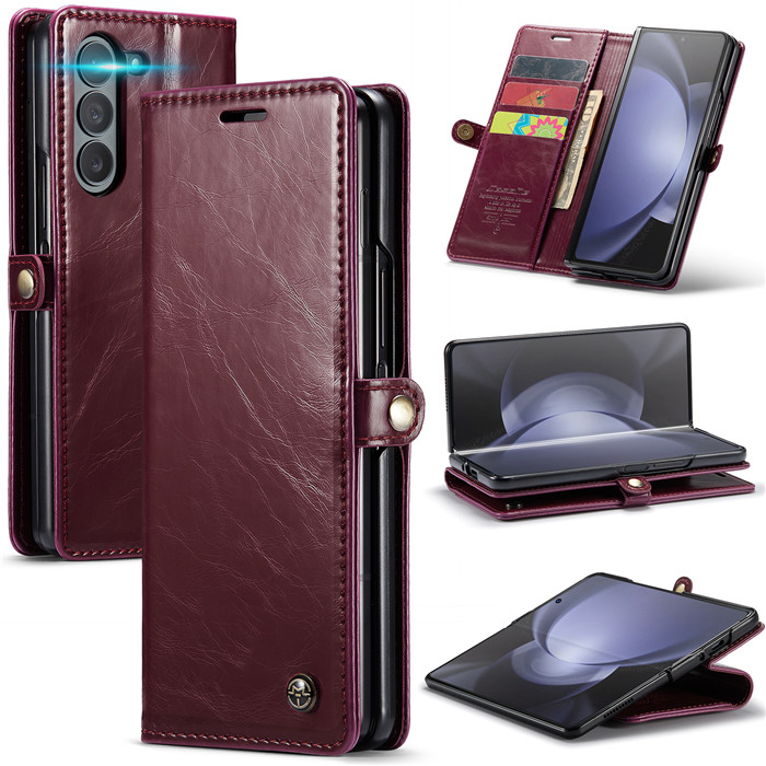 CaseMe Samsung Galaxy Z Fold5 Luxury Wallet Magnetic Case Red - Click Image to Close
