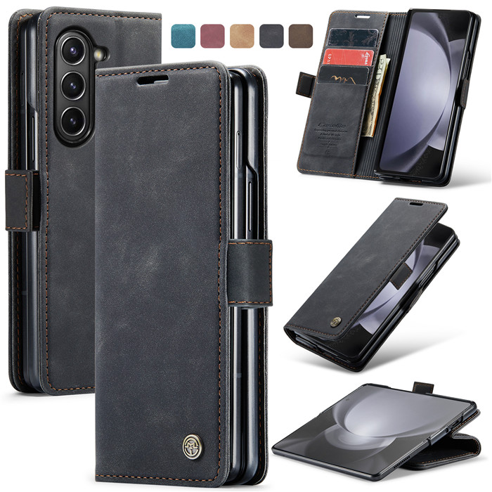 CaseMe Samsung Galaxy Z Fold5 5G Wallet Suede Leather Case Black - Click Image to Close