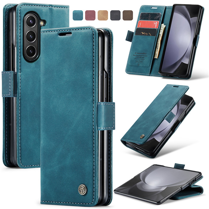 CaseMe Samsung Galaxy Z Fold5 5G Wallet Suede Leather Case Blue - Click Image to Close