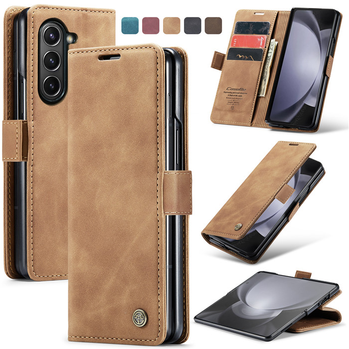 CaseMe Samsung Galaxy Z Fold5 5G Wallet Suede Leather Case Brown - Click Image to Close