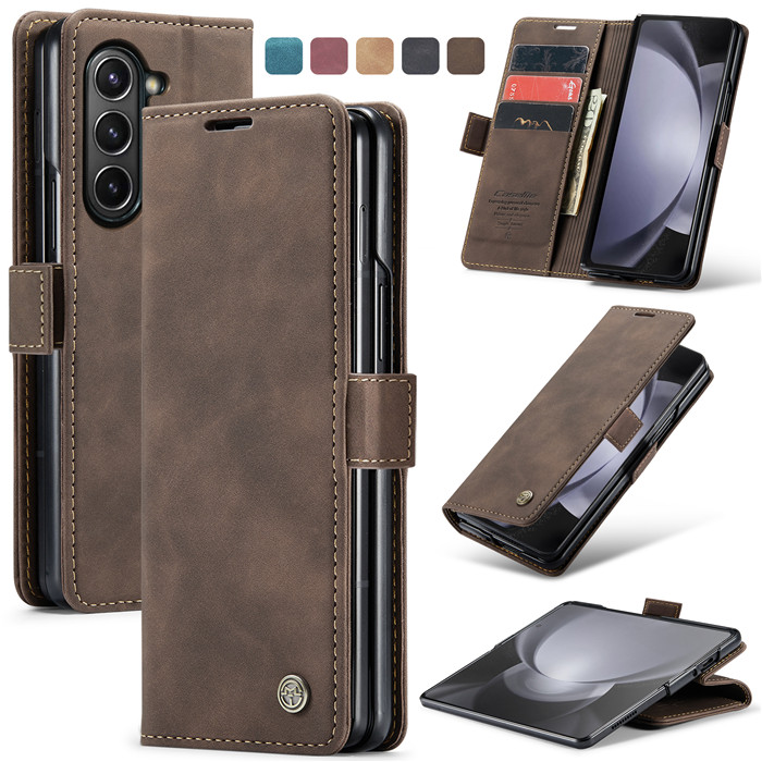 CaseMe Samsung Galaxy Z Fold5 5G Wallet Suede Leather Case Coffee - Click Image to Close