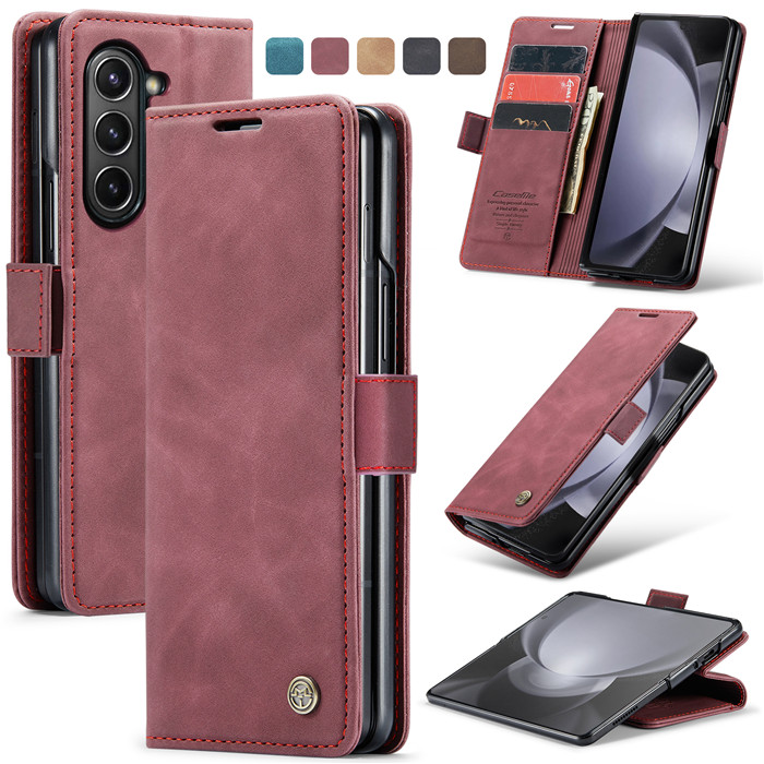 CaseMe Samsung Galaxy Z Fold5 5G Wallet Suede Leather Case Red - Click Image to Close
