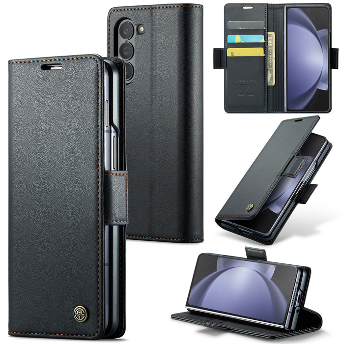 CaseMe Samsung Galaxy Z Fold5 5G Wallet RFID Blocking Magnetic Buckle Case Black - Click Image to Close