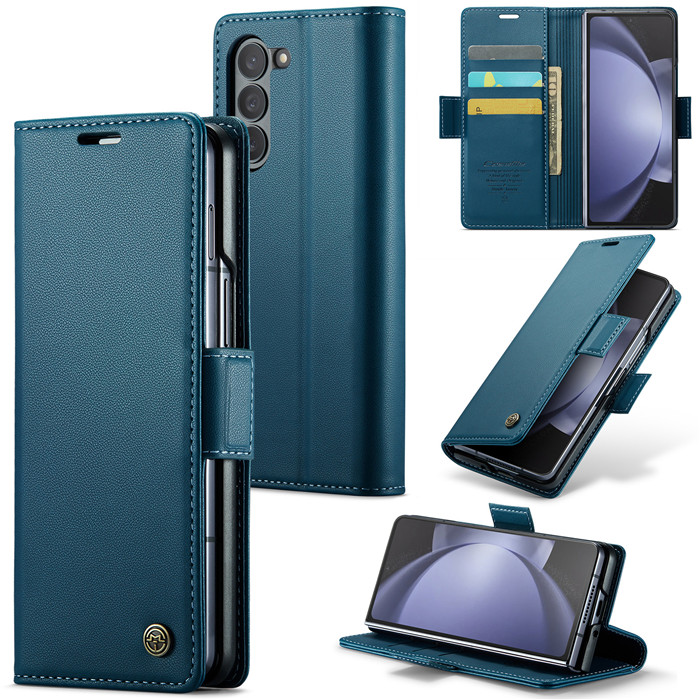 CaseMe Samsung Galaxy Z Fold5 5G Wallet RFID Blocking Magnetic Buckle Case Blue - Click Image to Close