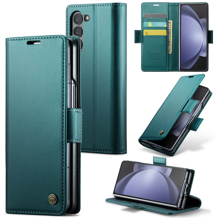 CaseMe Samsung Galaxy Z Fold5 5G Wallet RFID Blocking Magnetic Buckle Case Green - Click Image to Close