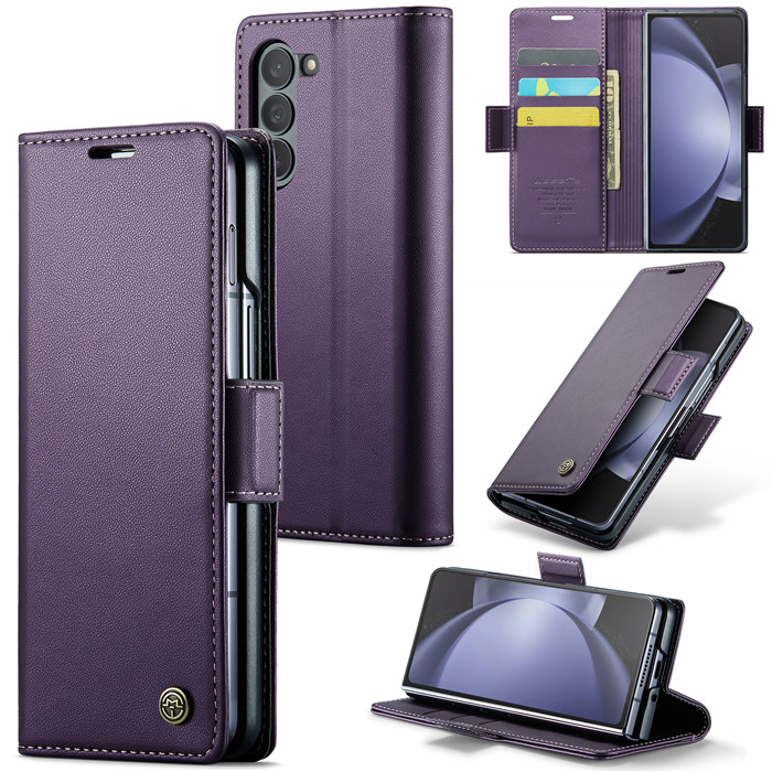 CaseMe Samsung Galaxy Z Fold5 5G Wallet RFID Blocking Magnetic Buckle Case Purple - Click Image to Close