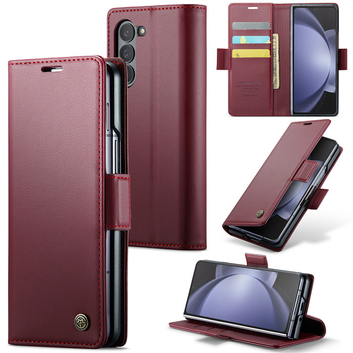 CaseMe Samsung Galaxy Z Fold5 5G Wallet RFID Blocking Magnetic Buckle Case Red - Click Image to Close