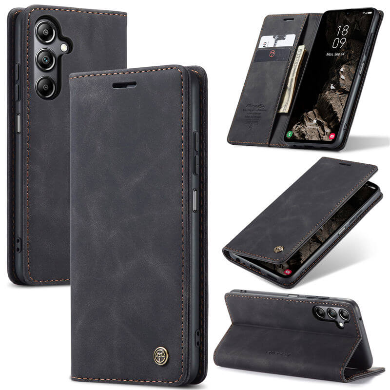 CaseMe Samsung Galaxy A05S Wallet Suede Leather Case Black - Click Image to Close