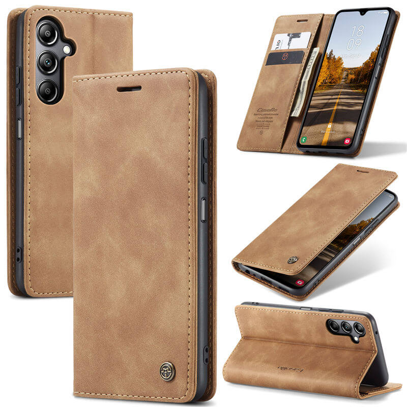 CaseMe Samsung Galaxy A05S Wallet Suede Leather Case Brown - Click Image to Close