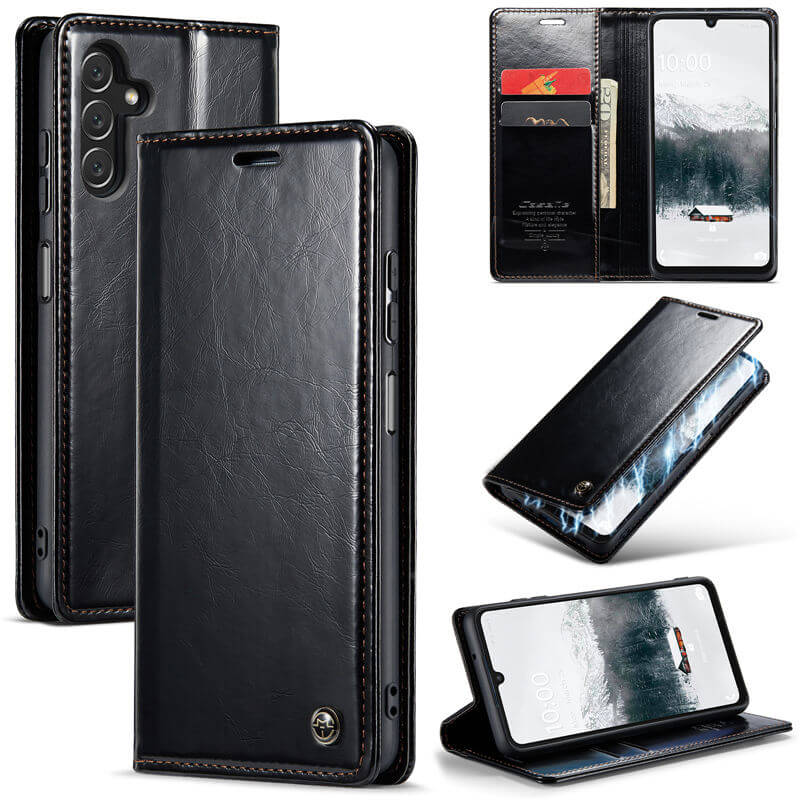 CaseMe Samsung Galaxy A15 Luxury Wallet Magnetic Case Black - Click Image to Close