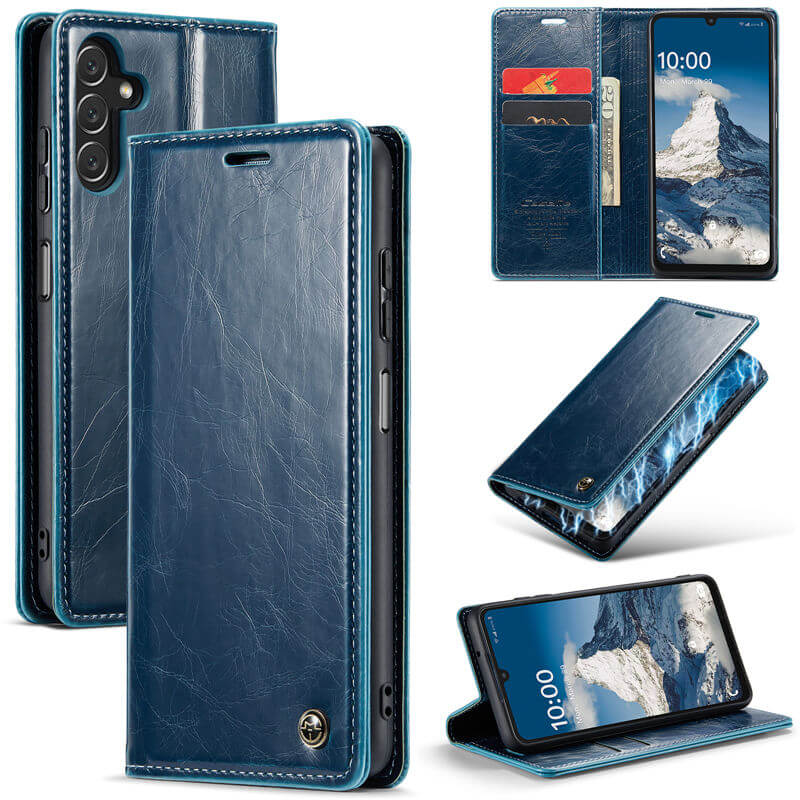 CaseMe Samsung Galaxy A15 Luxury Wallet Magnetic Case Blue - Click Image to Close