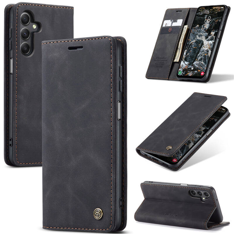 CaseMe Samsung Galaxy A25 Wallet Suede Leather Case Black - Click Image to Close