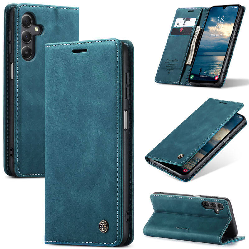 CaseMe Samsung Galaxy A25 Wallet Suede Leather Case Blue - Click Image to Close