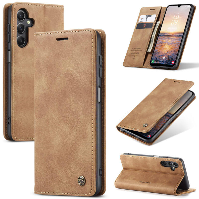 CaseMe Samsung Galaxy A25 Wallet Suede Leather Case Brown - Click Image to Close