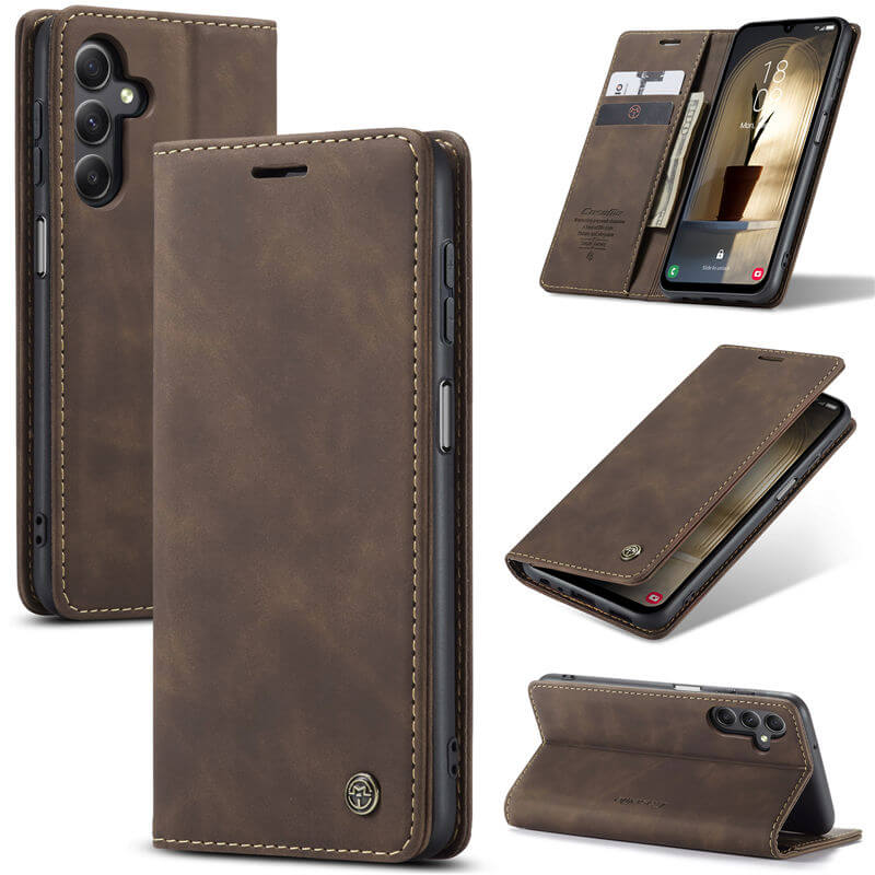CaseMe Samsung Galaxy A25 Wallet Suede Leather Case Coffee - Click Image to Close
