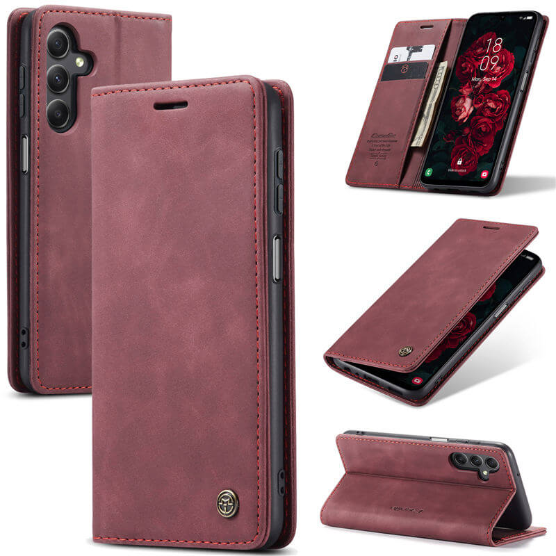 CaseMe Samsung Galaxy A25 Wallet Suede Leather Case Red
