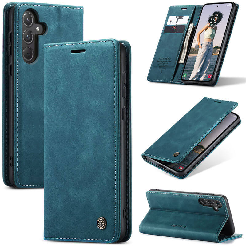 CaseMe Samsung Galaxy A55 Wallet Suede Leather Case Blue - Click Image to Close