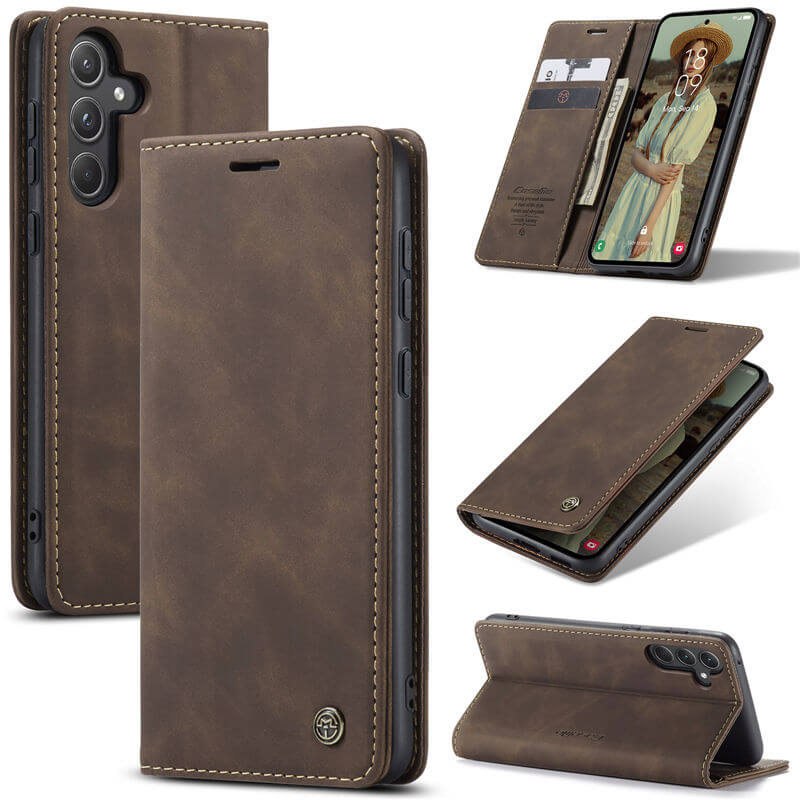 CaseMe Samsung Galaxy A55 Wallet Suede Leather Case Coffee - Click Image to Close