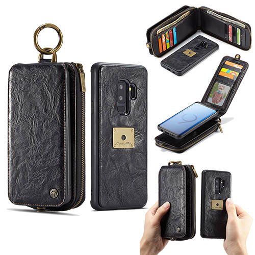 CaseMe Samsung Galaxy S9 Plus Zipper Wallet Metal Buckle Detachable Case Black