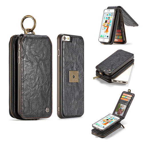 CaseMe iPhone 6S Zipper Wallet Magnetic Detachable Flip Leather Case