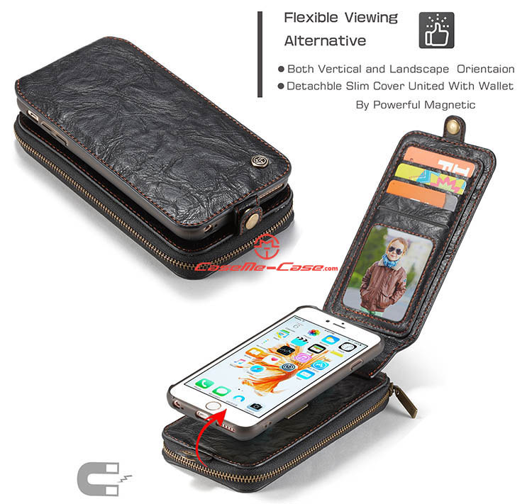 CaseMe iPhone 6 Zipper Wallet Magnetic Detachable Flip Leather Case