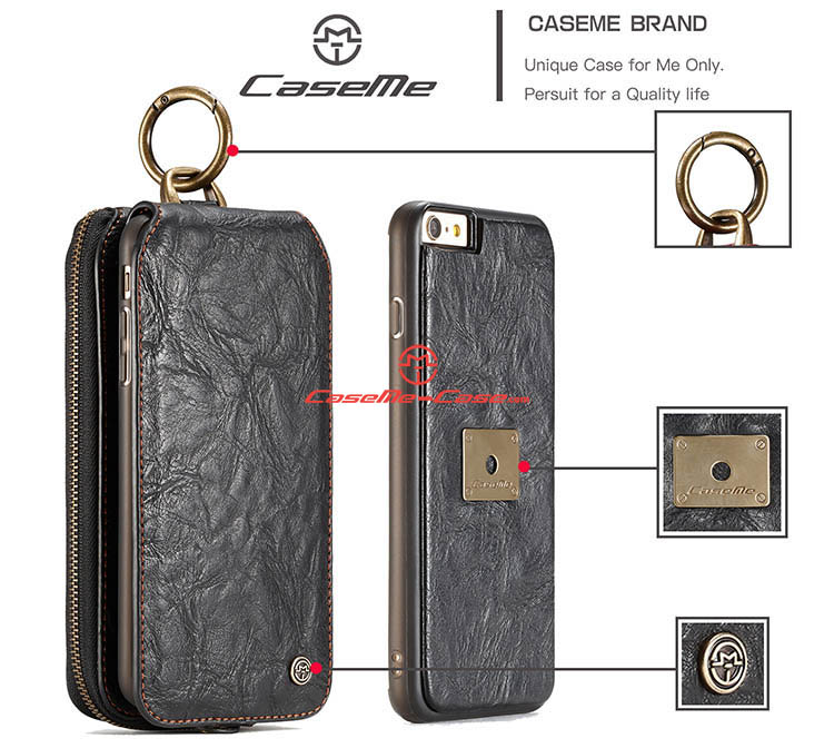 CaseMe iPhone 6 Zipper Wallet Magnetic Detachable Flip Leather Case