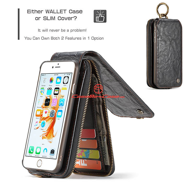 CaseMe iPhone 6 Zipper Wallet Magnetic Detachable Flip Leather Case