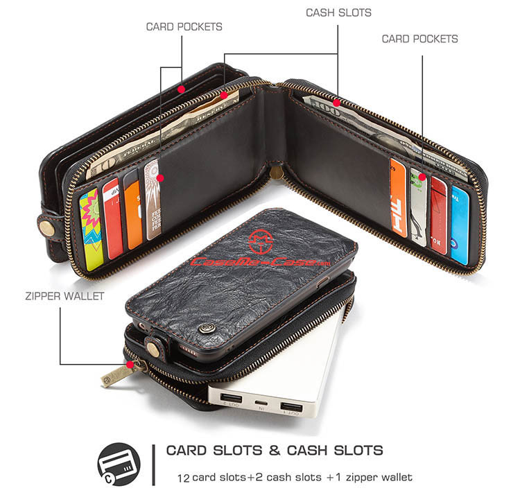 CaseMe iPhone 6 Zipper Wallet Magnetic Detachable Flip Leather Case