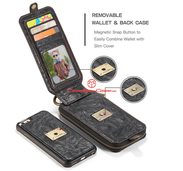CaseMe iPhone 6 Zipper Wallet Magnetic Detachable Flip Leather Case