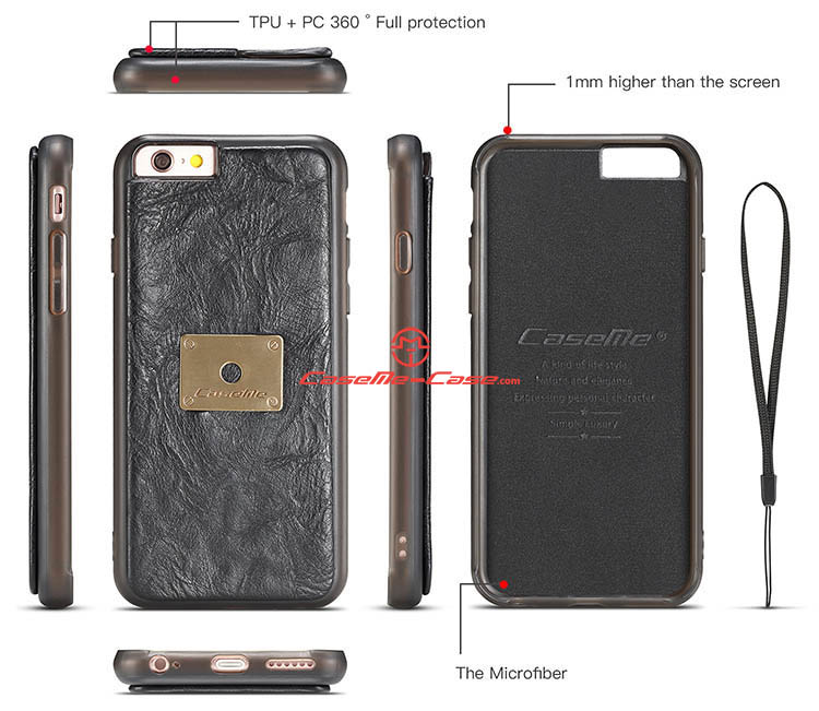CaseMe iPhone 6 Zipper Wallet Magnetic Detachable Flip Leather Case