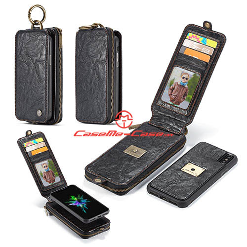 CaseMe iPhone X Metal Buckle Zipper Wallet Detachable Case Black