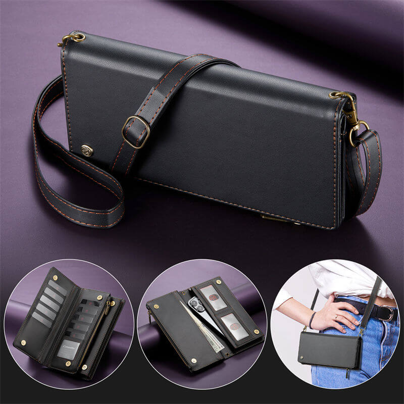 CaseMe Crossbody Bag For Zipper Wallet Phone Case Black