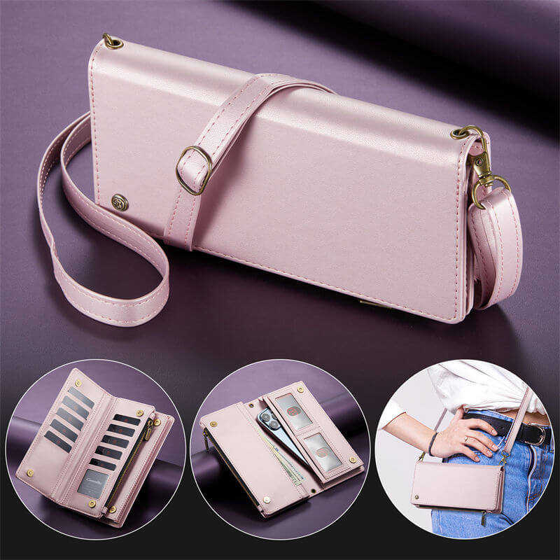 CaseMe Crossbody Bag For Zipper Wallet Phone Case Pink - Click Image to Close