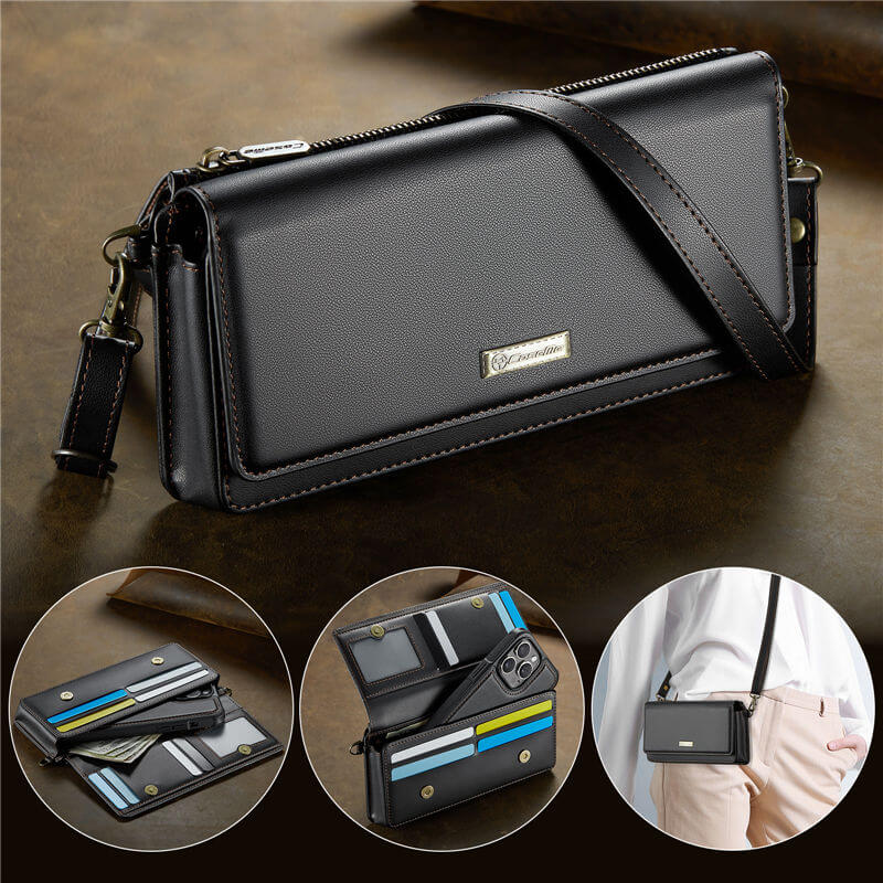 CaseMe RFID Blocking Universal Wallet Crossbody Bag Black - Click Image to Close
