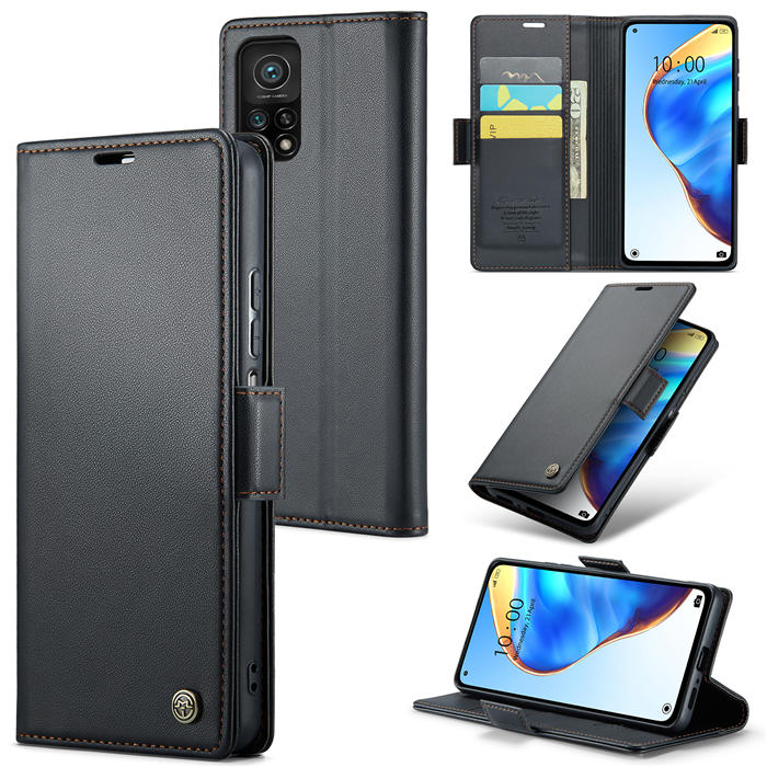 CaseMe Xiaomi 10T/10T Pro Wallet RFID Blocking Magnetic Buckle Case Black - Click Image to Close