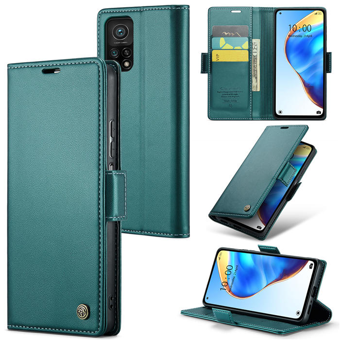 CaseMe Xiaomi 10T/10T Pro Wallet RFID Blocking Magnetic Buckle Case Green - Click Image to Close