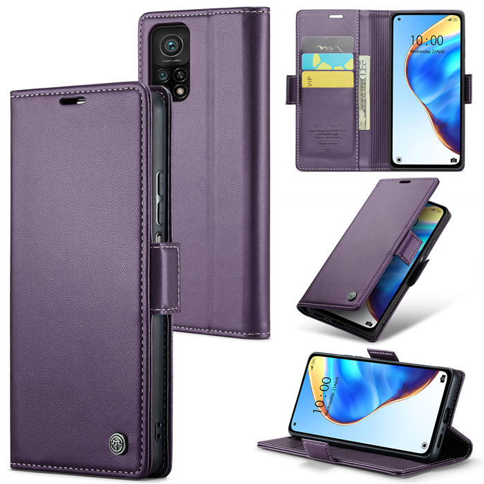 CaseMe Xiaomi 10T/10T Pro Wallet RFID Blocking Magnetic Buckle Case Purple - Click Image to Close
