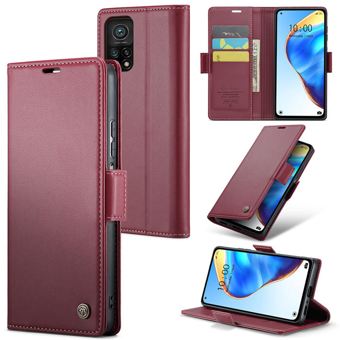 CaseMe Xiaomi 10T/10T Pro Wallet RFID Blocking Magnetic Buckle Case Red - Click Image to Close