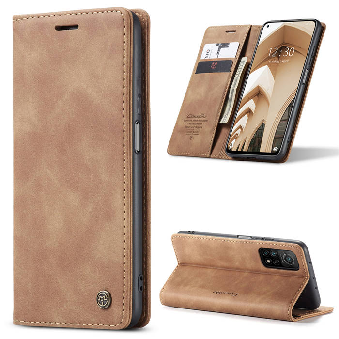 CaseMe Xiaomi Mi 10T/10T Pro Wallet Stand Magnetic Case Brown - Click Image to Close